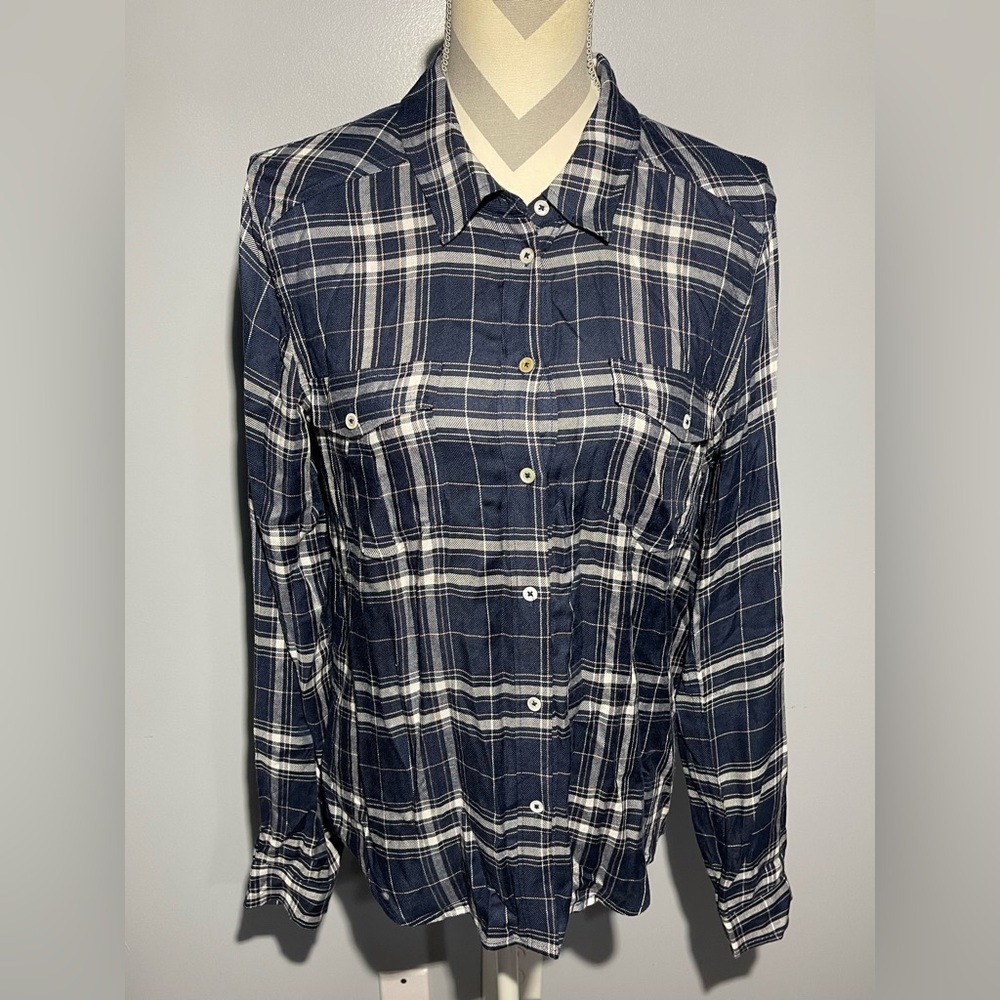 PAIGE Blue and White Casual Button Down Shirt